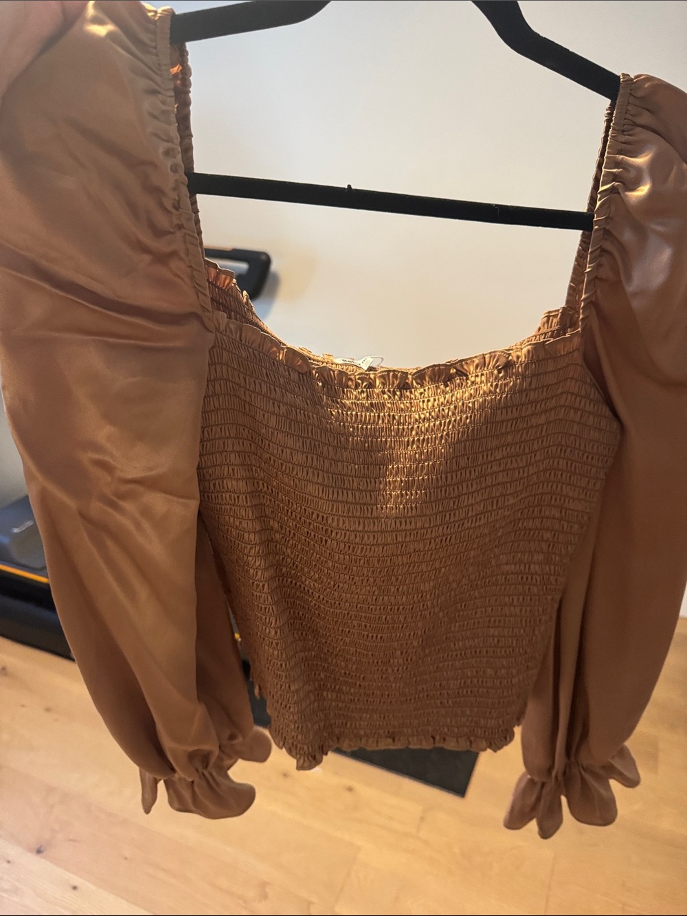 NWOT Reformation Camel Smocked Puff-Sleeve Blouse